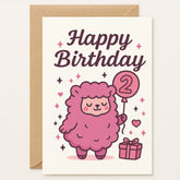 2nd Birthday Card – Cute Baby Pink Sheep - Greeting Card
